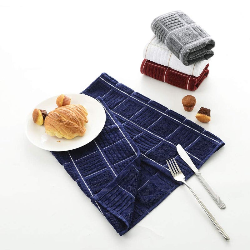 Anyi 100% Cotton Kitchen Towels, Absorbent Dish Towels with Hanging Loop, Soft Kitchen Hand Towels for Washing Drying Dishes(16x26, Set of 3, Navy) - Image 4